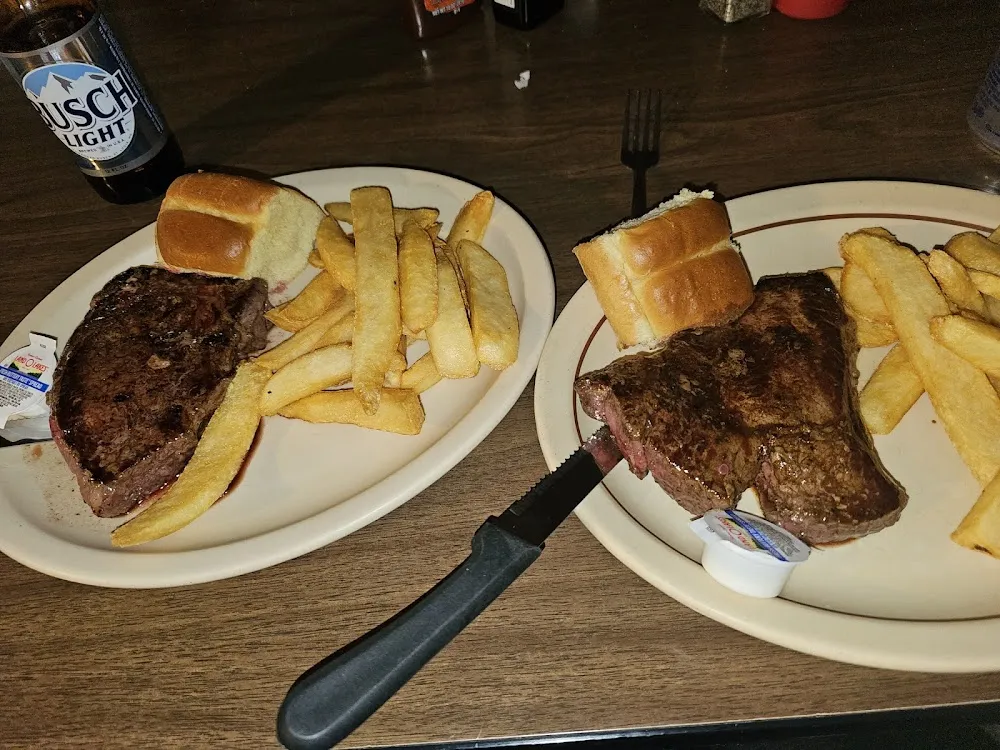 Sirloin Steak Steak Fries and a Roll